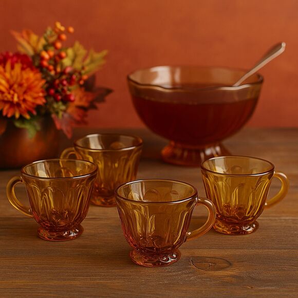 Vintage Anchor Hocking Fairfield Amber Glass Punch Cups – Set of 4, 1970s - Picture 1 of 11